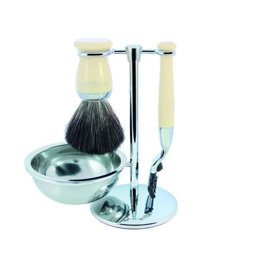 Edwin Jagger | Gillette® Mach3® Razor Shaving Set Imitation Ivory 4pc (Black Synthetic)