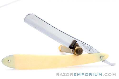 13/16'' Touron Paris Straight Razor Set | Ivory Hollow Ground Round Point | France