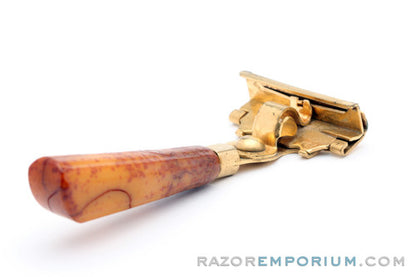 1940's Schick Gold Injector Faux Burl Bakelite Handle