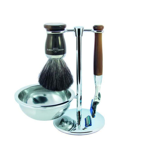 Edwin Jagger | Gillette® Fusion® ProGlide® Razor Shaving Set Imitation Horn 4pc (Black Synthetic)