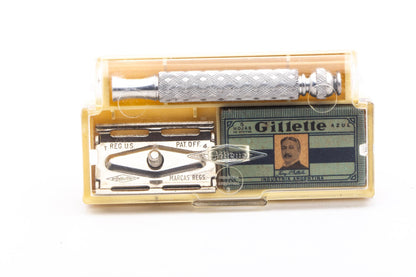 1973 T4 Gillette Ball End Tech Spiral Handle DE Safety Razor Set | Original Condition