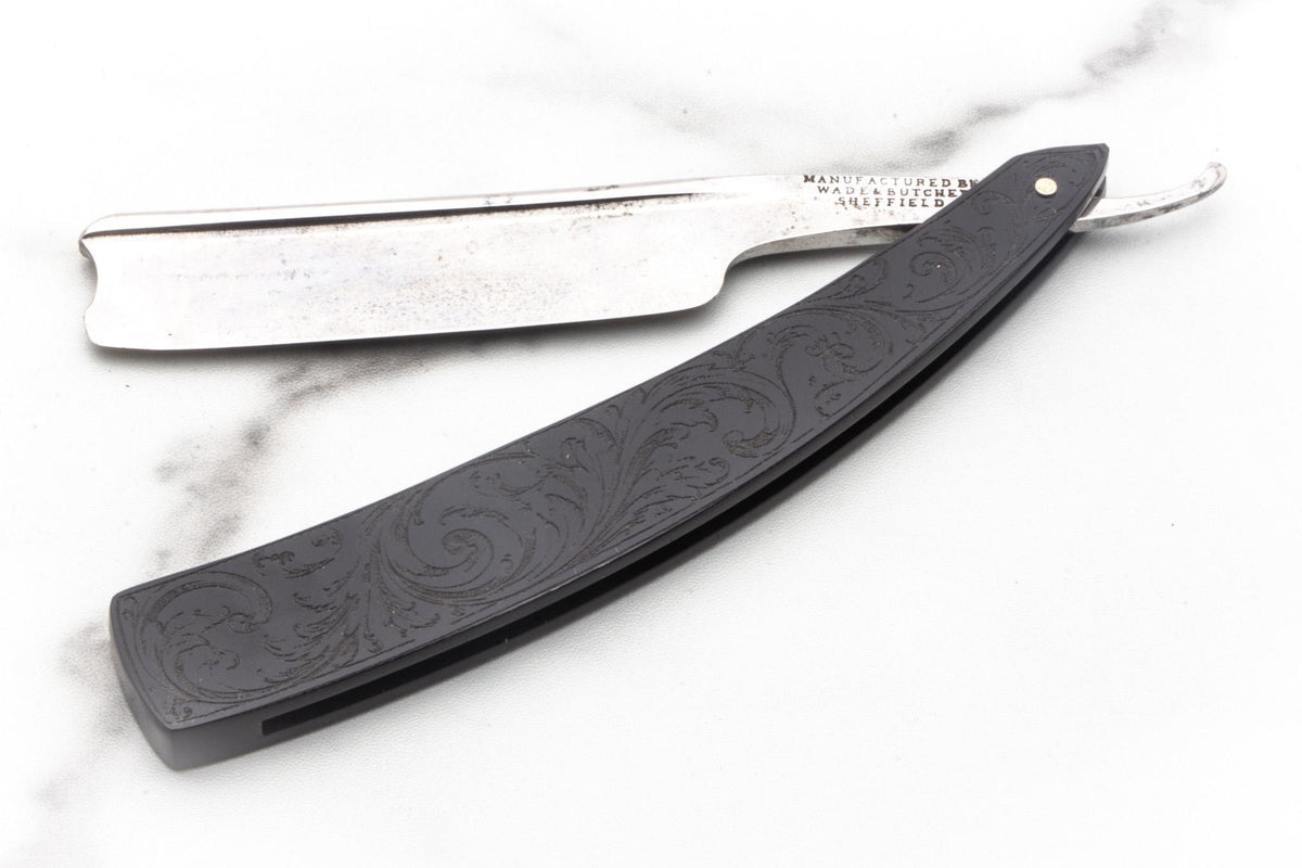 6/8" Vintage Restored Wade & Butcher Straight Razor with Filigree Etched Acrylic Scales & Barbers Notch