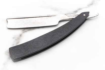 6/8" Vintage Restored Wade & Butcher Straight Razor with Filigree Etched Acrylic Scales & Barbers Notch