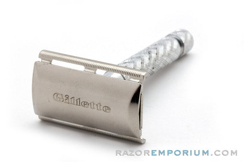 1966 Gillette Aluminum Spiral Handle Tech Safety Razor Set L1