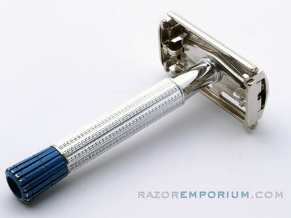 1957 C1 Gillette Blue Tip Light DE Super Speed Razor Nickel Set w/ Case & Blade Bank