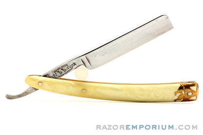 5/8" Dubl Duck Pearlduck Goldedge w/ Gold Inlay Celluloid Scales Straight Razor  | Solingen, Germany