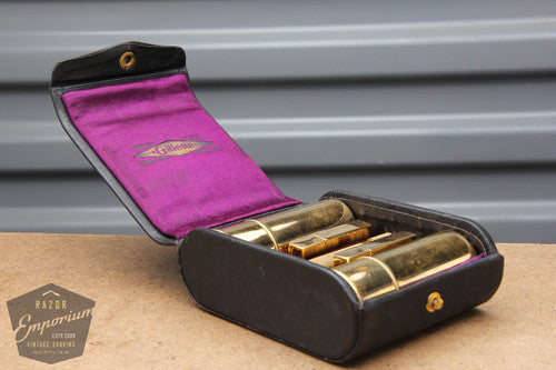Gillette 1920's Single Ring Vintage DE Travel Set in Black Case Leather
