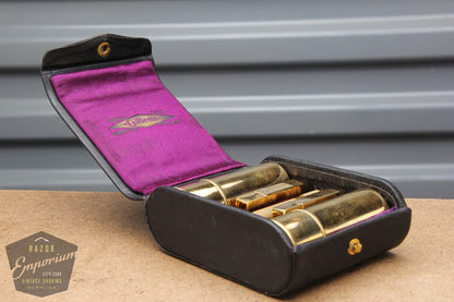 Gillette 1920's Single Ring Vintage DE Travel Set in Black Case Leather