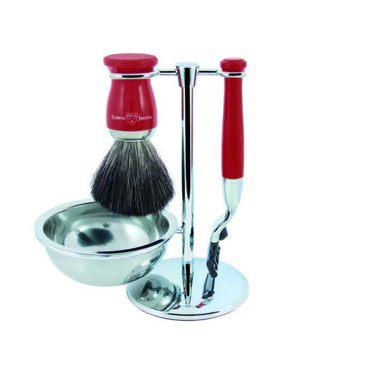 Edwin Jagger | Gillette® Mach3® Razor Shaving Set Red 4pc (Black Synthetic)