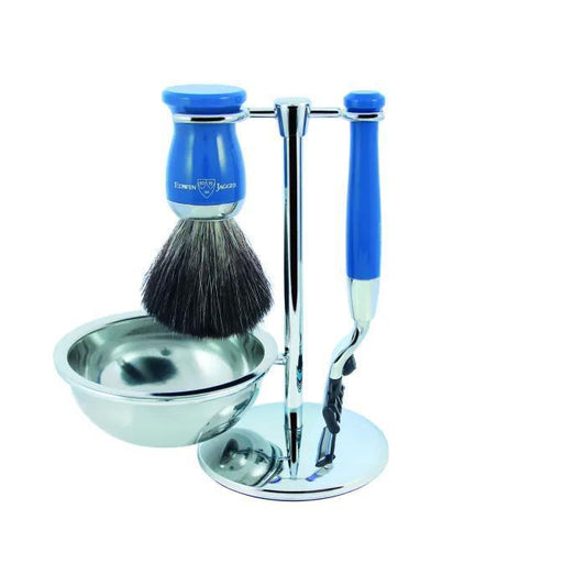 Edwin Jagger | Gillette® Mach3® Razor Shaving Set Blue 4pc (Black Synthetic)