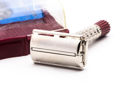 1957 B2 Gillette Heavy Red Tip TTO  Super Speed Safety Razor | Factory Nickel Revamp