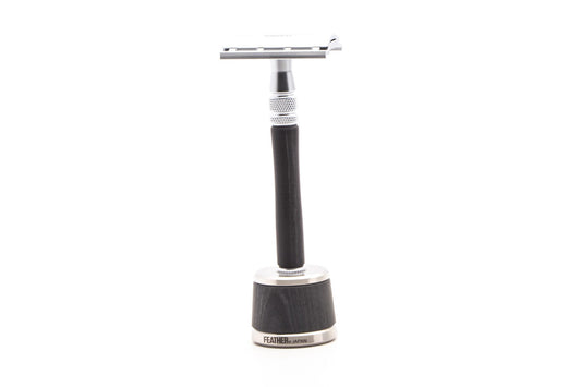 Feather WS-D2S Stainless Steel/Wood Double Edge Safety Razor with Stand