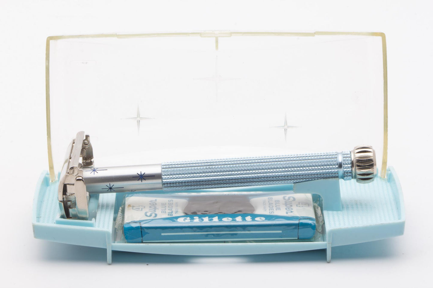 1964 J1 Gillette Blue Star Lady Gillette DE Safety Razor Set | Original Condition