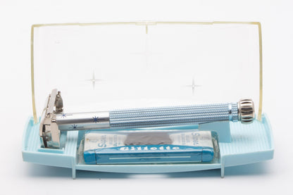 1964 J1 Gillette Blue Star Lady Gillette DE Safety Razor Set | Original Condition