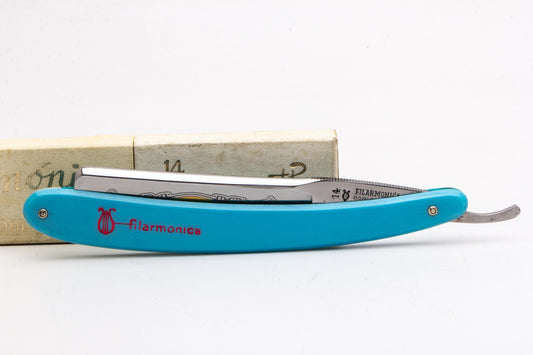 7/8" Filarmonica "Doble Temple" #14 Blue/Red Straight Razor w/ Coffin | Spain