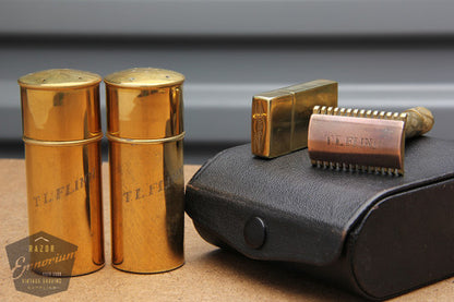 Gillette 1920's Gold New Improved Travel Combination Set w/ Original Black Leather