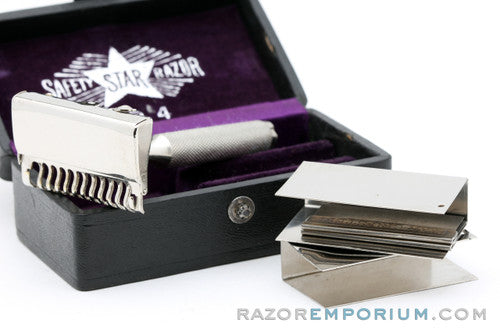 1919 Kampfe Brothers Star Super Six  Single Edge Safety Razor w/ Orig. No. 4 Black Leather Case