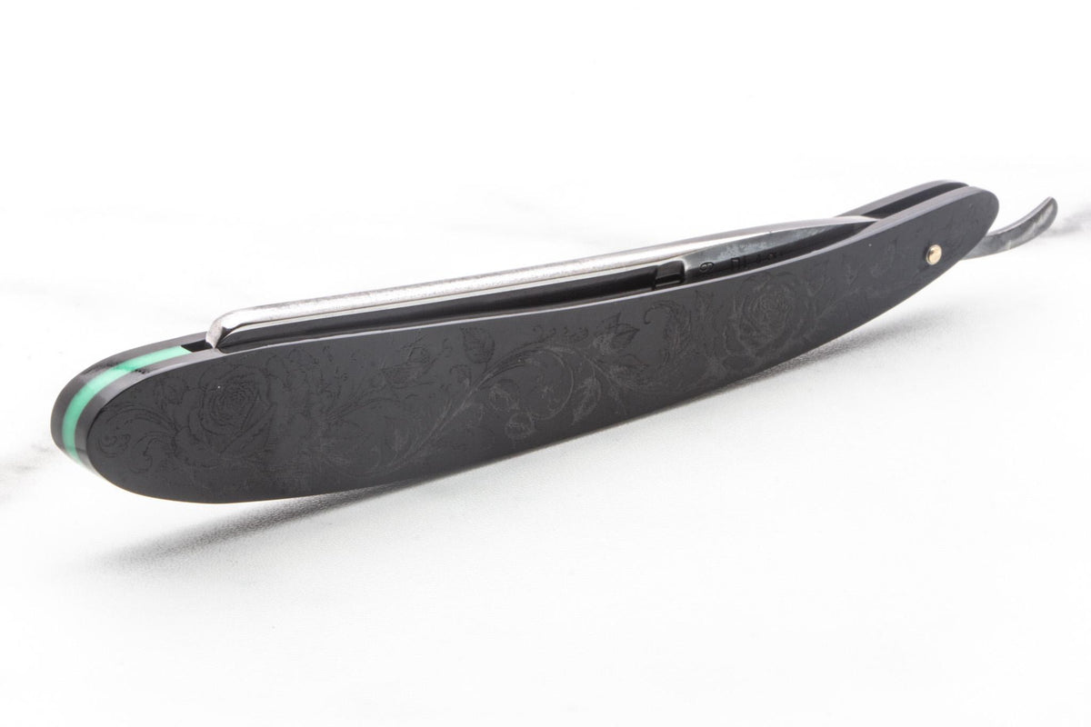 4/8" Vintage Restored Sperry & Alexander Co. Black Beauty Straight Razor With Rose Etched Scales