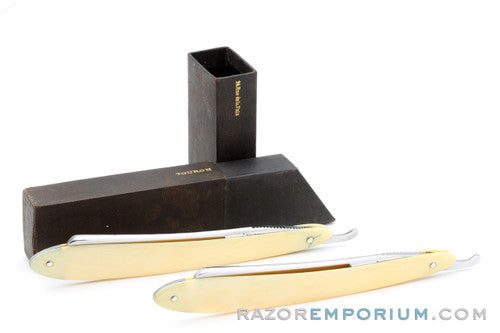 13/16'' Touron Paris Straight Razor Set | Ivory Hollow Ground Round Point | France