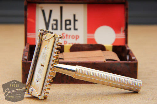 Valet Auto Strop Silver Razor Set w/ Box New Old Stock - Made in England