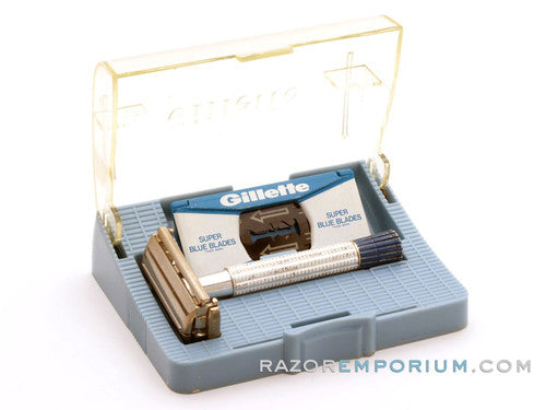 1956 B3 Gillette Blue Tip Light DE Super Speed Razor with Case