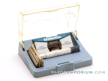 1956 B3 Gillette Blue Tip Light DE Super Speed Razor with Case