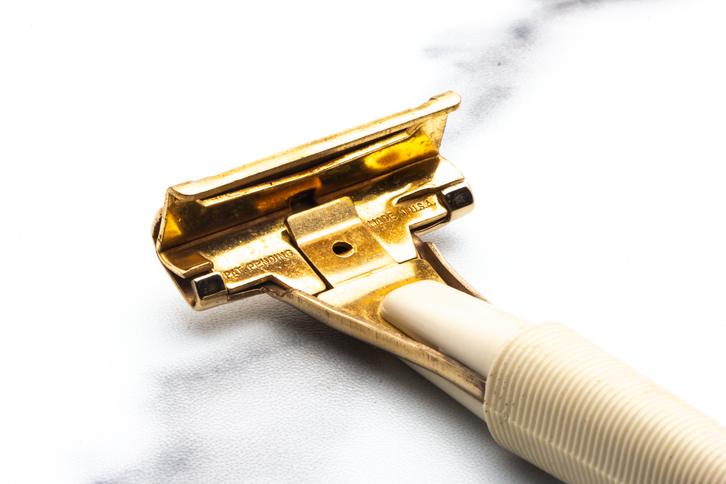 1960's Schick Gold Injector with Cream Handle Safety Razor Set | Original Condition