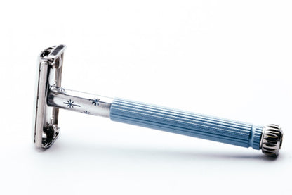 1963 I1 Lady Gillette Blue Star Double Edge Safety Razor | Factory Nickel Revamp