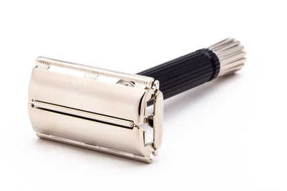 1974 U4 Gillette Black Handle Super Speed Safety Razor  |  Factory Nickel Revamp