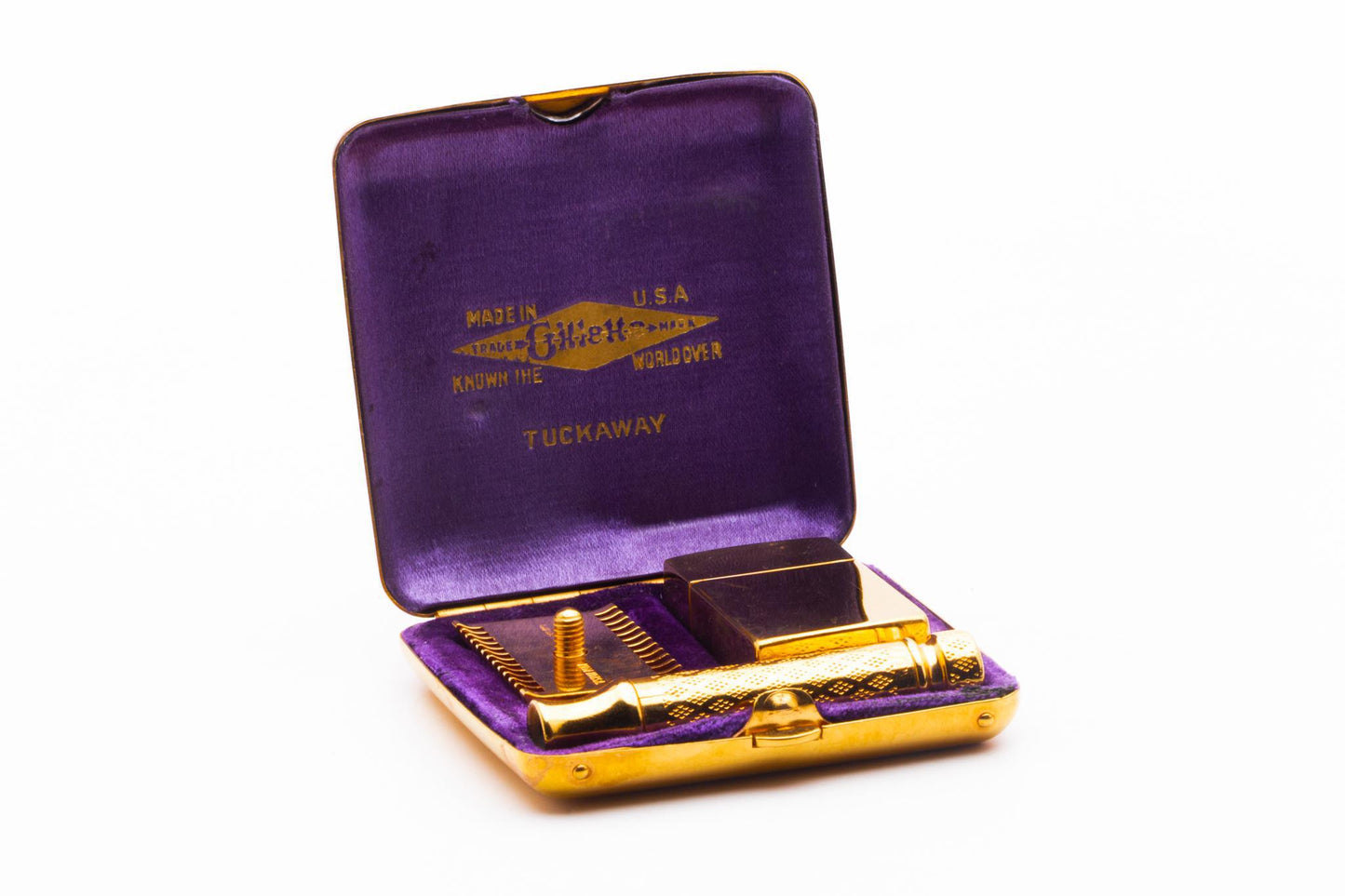1925 Gillette New Improved Tuckaway Double Edge Travel Set | 24K Gold Revamp