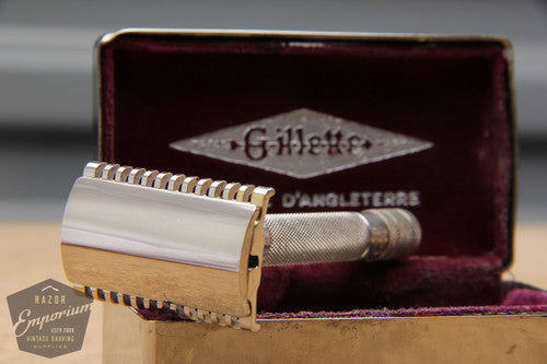 Gillette 1934 No. 88 Silver NEW Long Comb DE Safety Razor w/ Metal Case - Made in England