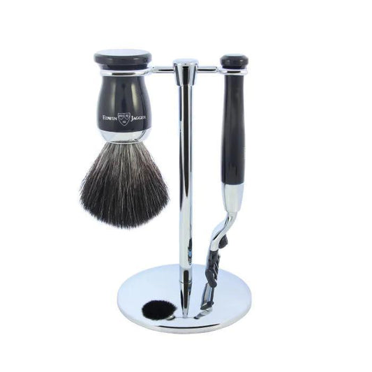 Edwin Jagger | Gillette® Mach3® Razor Shaving Set Imitation Ebony 3pc (Black Synthetic)