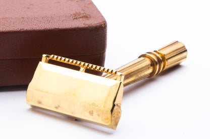 1930s Gem Gold Micromatic Single Edge Razor in Leather Case | Original Condition
