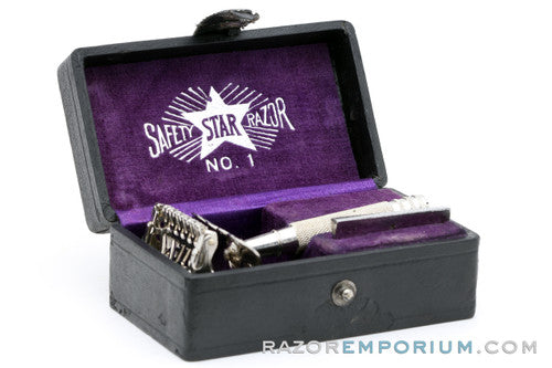 1919 Kampfe Brothers Star No. 1 Single Edge Safety Razor w/ Orig. Black Leather Case