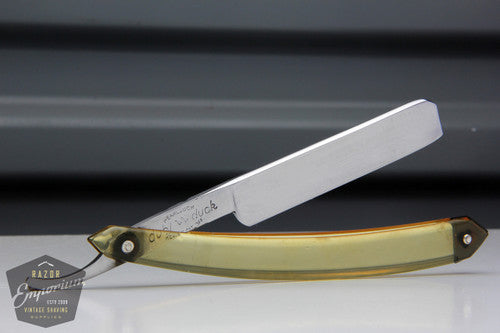 11/16" Dubl Duck Pearlduck Satin Wedge Straight Razor w/ Olive Acrylic Scales  | Solingen, Germany