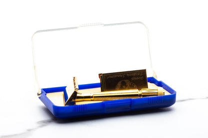 1940's Gem Micromatic Gold "Bullet Tip" Single Edge Safety Razor w/ Case & Blade Bank | Original Condition