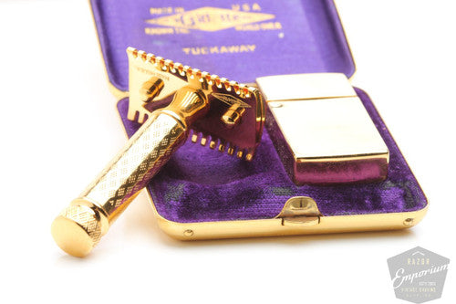 Gillette 1926 New Improved Tuckaway Style Travel Set - 24k Gold Revamp