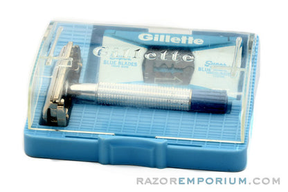 1956 B4 Gillette Blue Tip Light DE Super Speed Razor with Case
