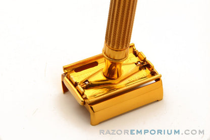 1940's Gillette Gold Aristocrat Double Edge in Maroon Case w/ Box Excellent
