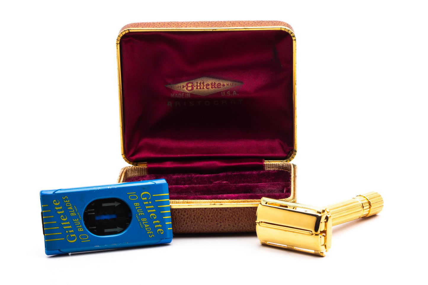 1940's Gillette Gold Aristocrat Double Edge Safety Razor Set| 24k Gold Revamp