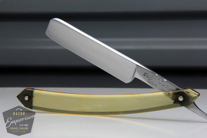 11/16" Dubl Duck Pearlduck Satin Wedge Straight Razor w/ Olive Acrylic Scales  | Solingen, Germany
