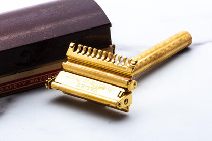 1940's Gold Valet Auto Strop Single Edge Razor Set With Strop | Original Condition