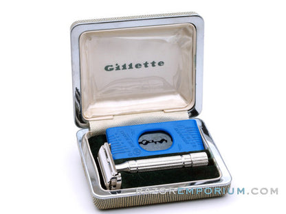 1955 A1 Gillette President Safety Razor Rhodium Revamp w/ Case & Bladebank