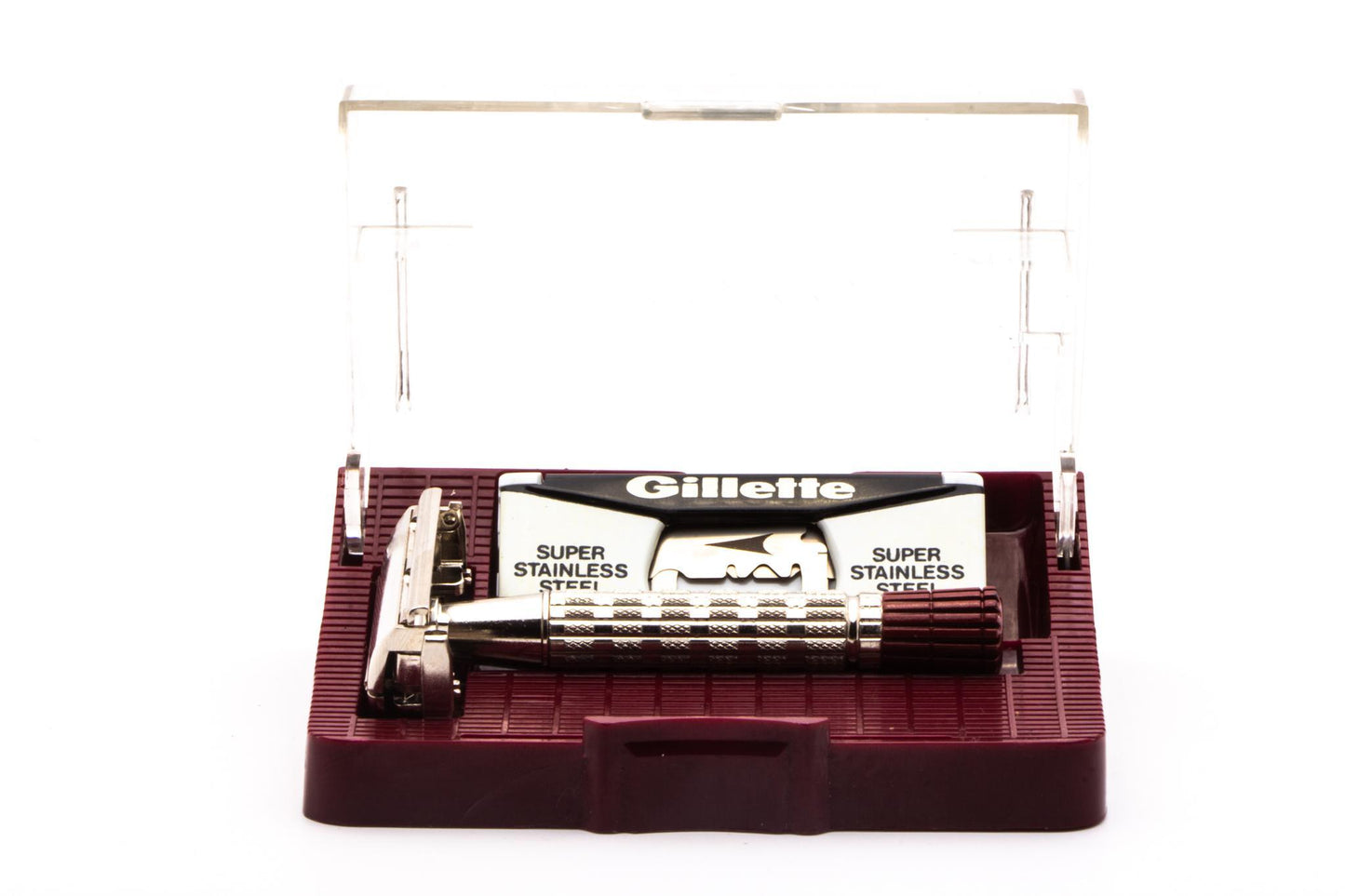1959 E1 Gillette Heavy Red Tip Super Speed Safety Razor Set | Original Condition