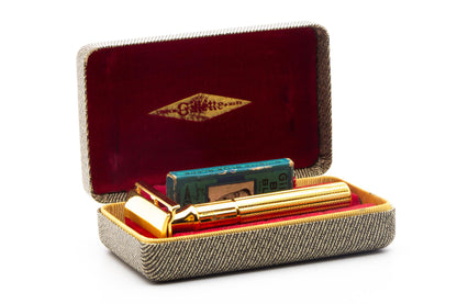 1940's Gillette Gold Fat Handle Tech Double Edge Safety Razor Set | Original Condition