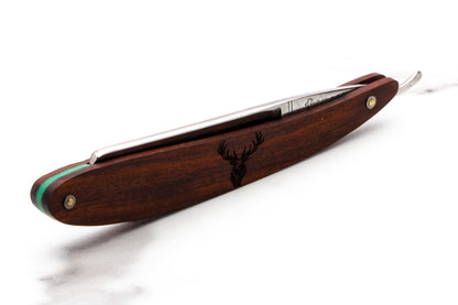 5/8" Vintage Restored Genco Damascus Silver Steel Straight Razor With Elk Etched Wood Scales