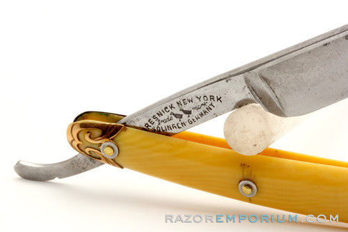 4/8" Dubl Duck Lifetime "Grim Reaper" w/ Gold Inlay Celluloid Scales Straight Razor | Solingen Germany *RARE*