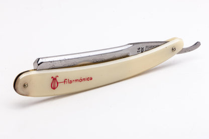 7/8" Filarmonica "Doble Temple" #14 Cream/Red Straight Razor w/ Coffin | Spain