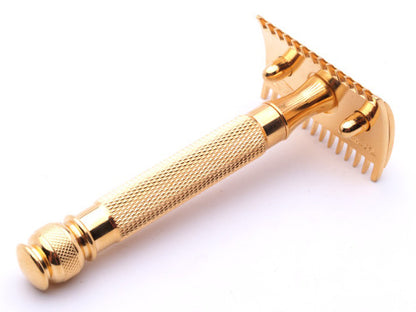 1920 Gillette Ball End Short Comb DE Safety Razor w/ Replica Handle | 24K Gold Revamp