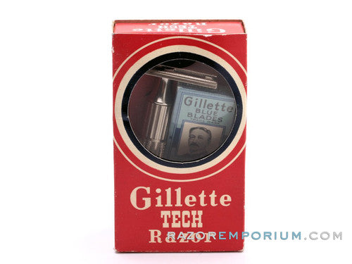 1953 Y4 Gillette Fat Handle Tech Safety Razor in Red Box w/ Blades